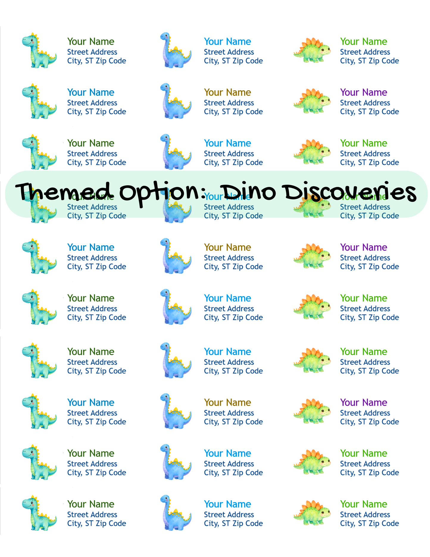 Dino Discovery personalized return address labels for kids, dinosaur themed envelope stickers