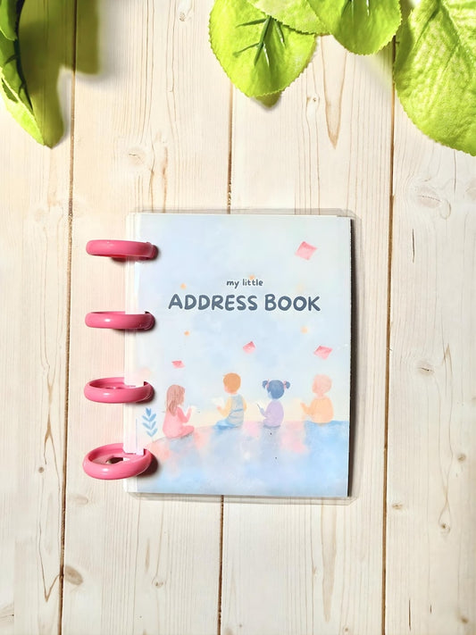 Mini address book with 30 removable pages, holds 60 names and addresses