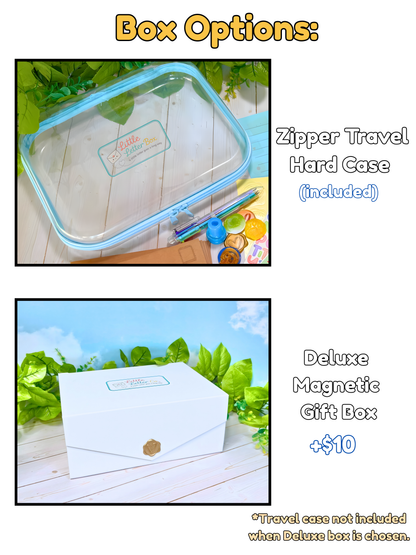 Little Letter Box contents laid out flat - kids letter writing kit