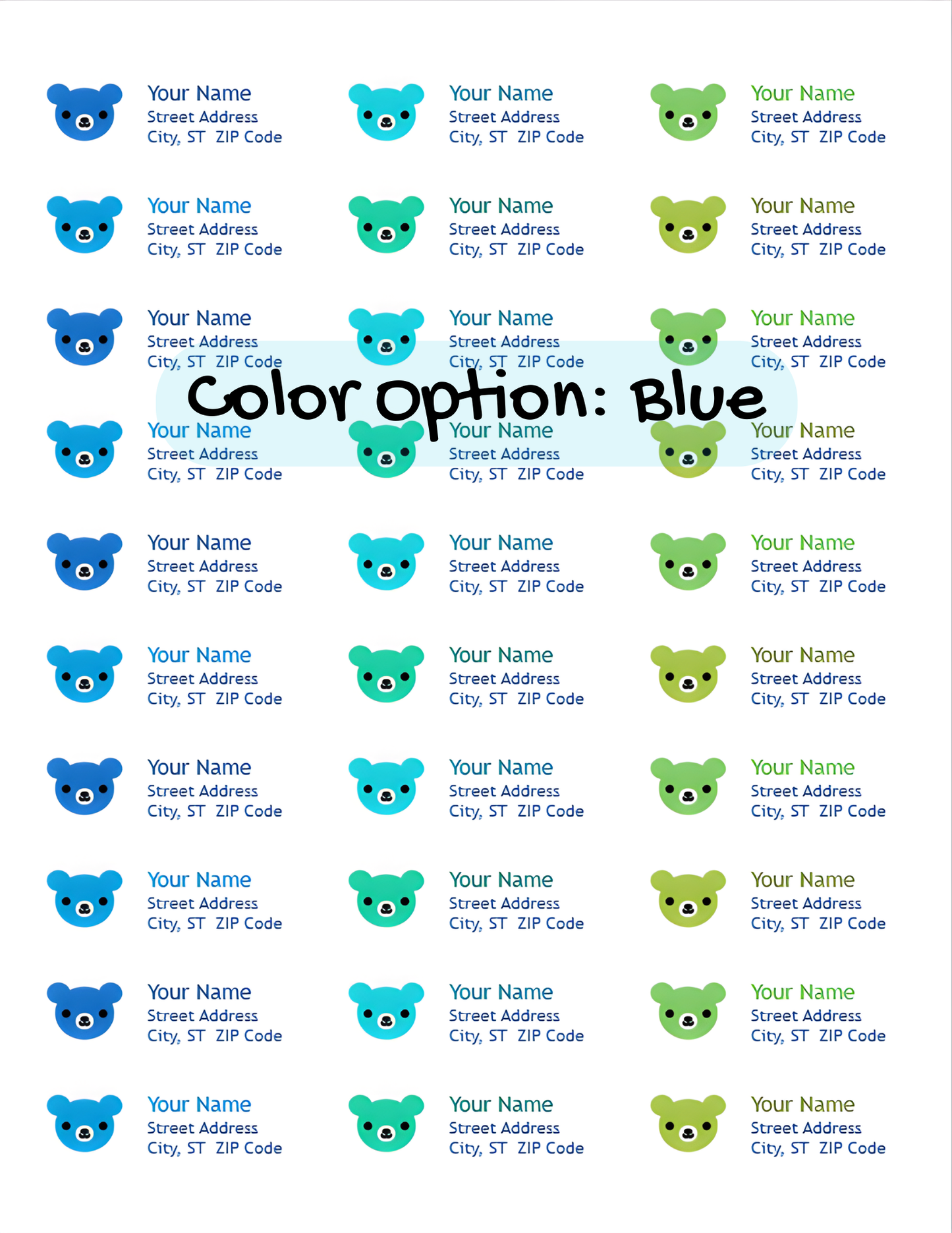 Classic Blue personalized return address labels for kids, sky-blue theme
