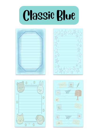Classic Blue stationery - close-up of letter paper for kids