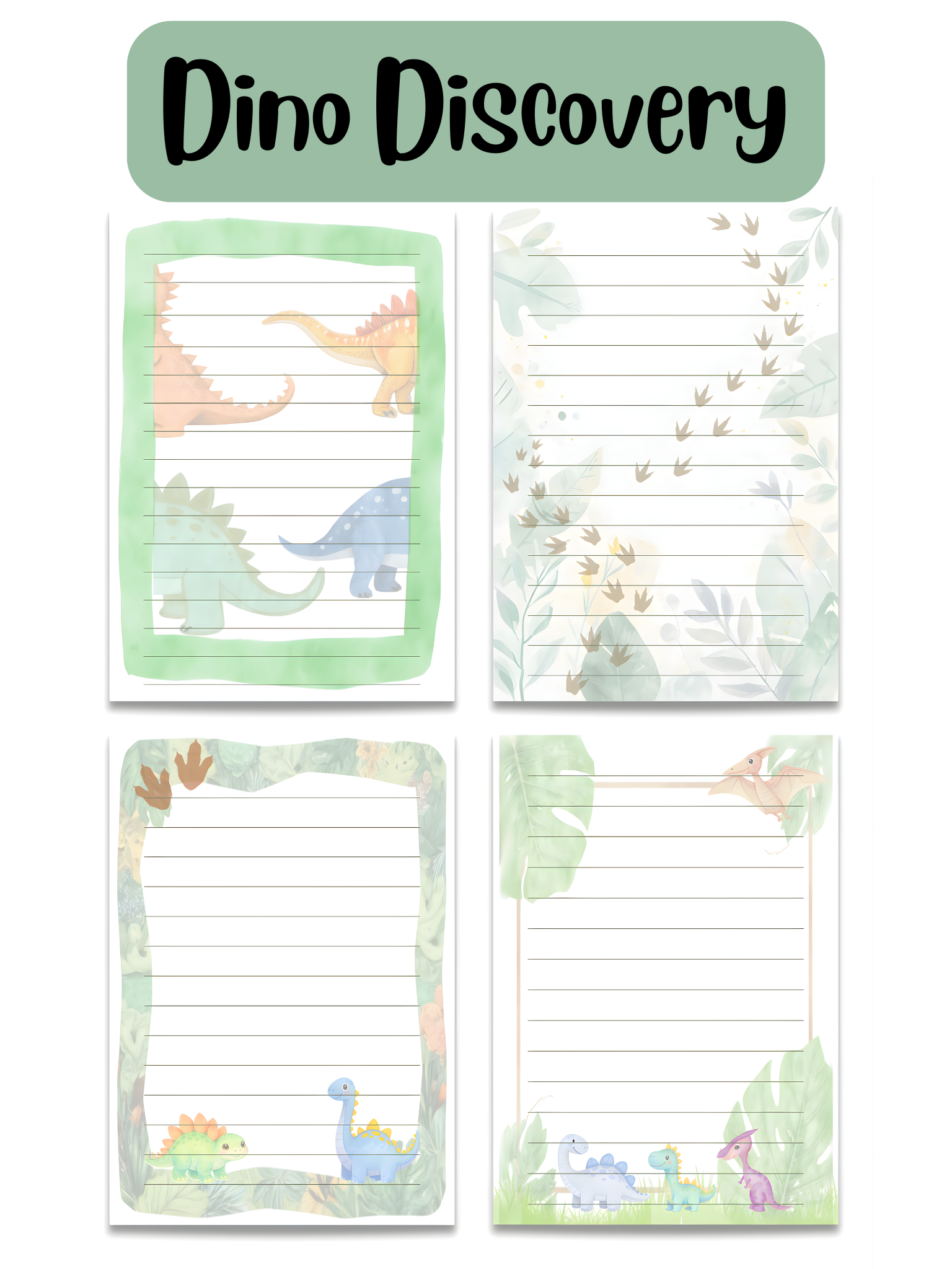 Dino Discovery stationery - dinosaur themed letter paper close-up