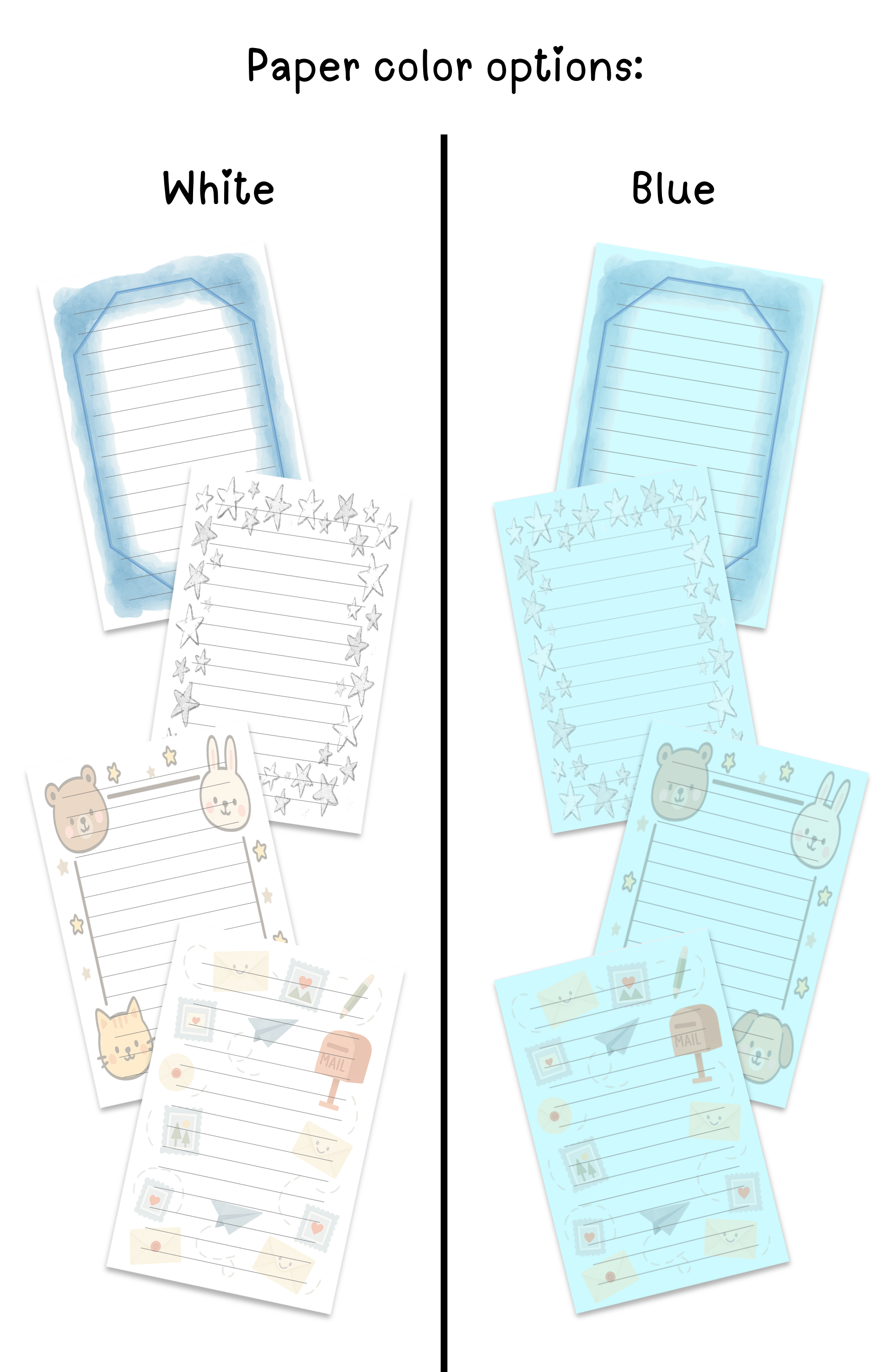 Classic Blue personalized kids stationery with blue letter writing paper