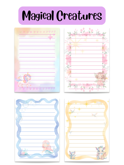 Magical Creatures stationery - close-up of kids letter paper