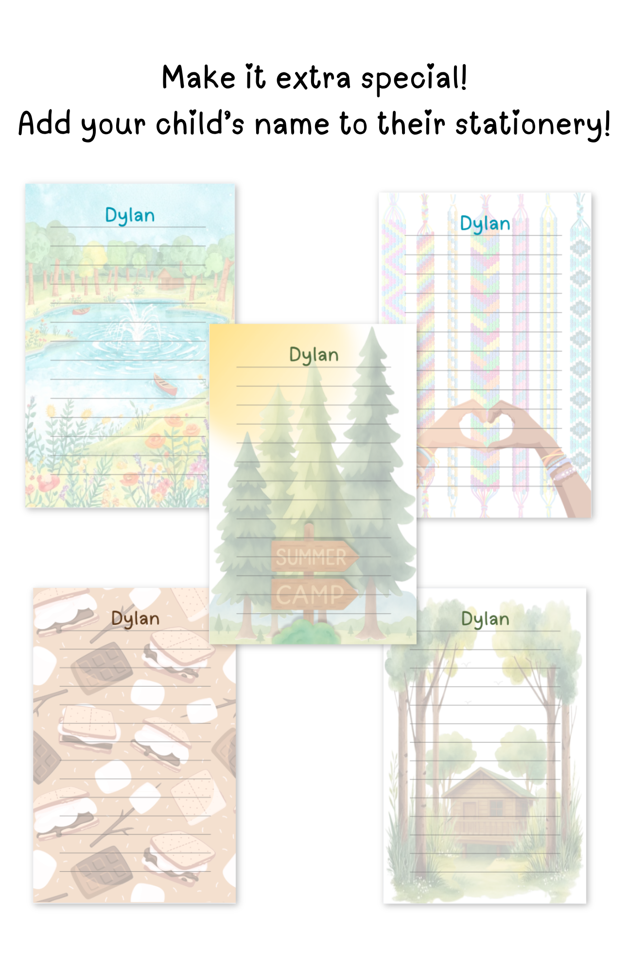 Summer Camp Letter Box Personalized, custom name printed on stationery