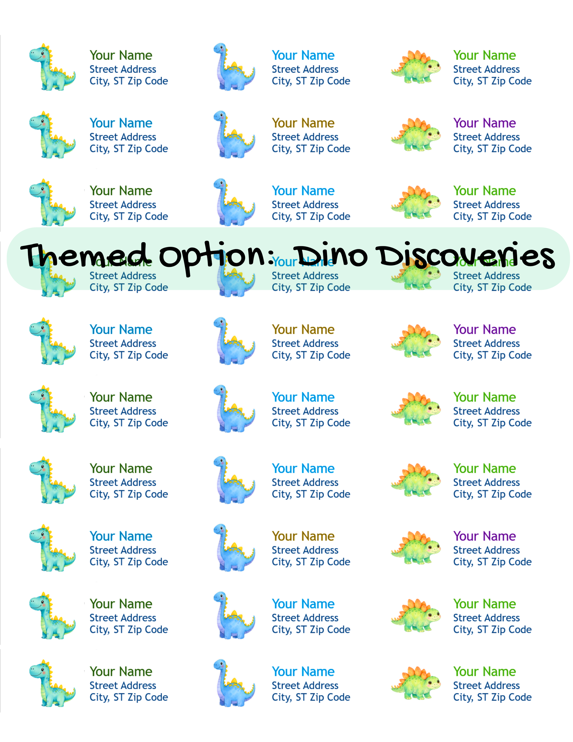 Dino Discovery personalized return address labels for kids, dinosaur themed envelope stickers