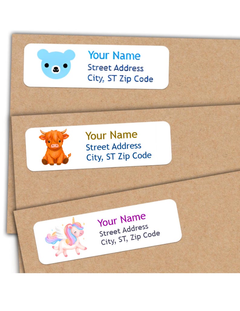 Personalized return address labels for kids - sheet of 30 themed envelope stickers