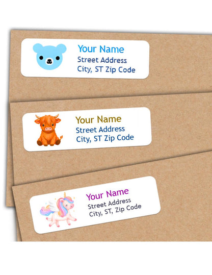 Personalized return address labels for kids - sheet of 30 themed envelope stickers