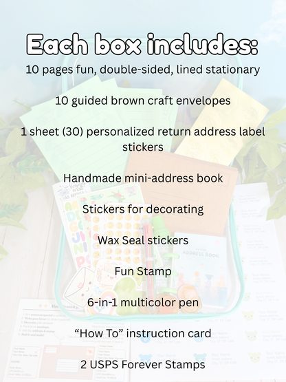 Everything included in the Homeschool Letter Box snail mail kit