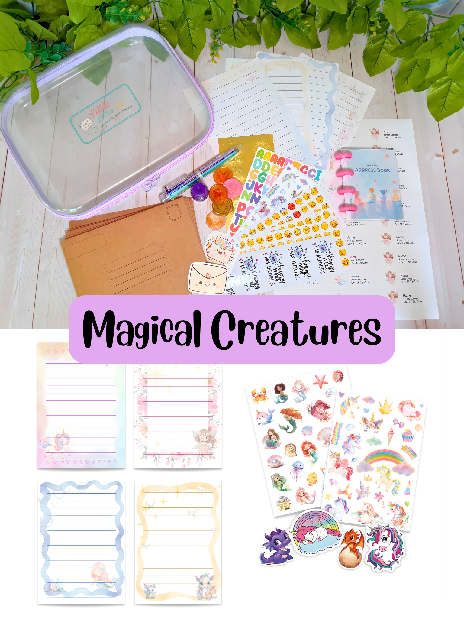 Magical Creatures stationery - unicorn, mermaid, and fairy themed letter paper
